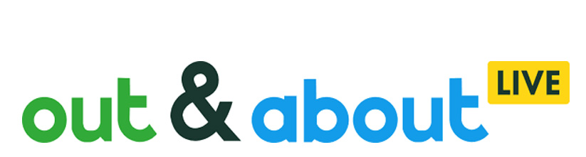 Logo reading 'out & about' with a yellow LIVE badge on the right.